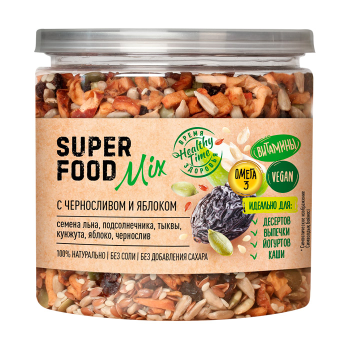 Superfood mix Смесь семян с черносливом и яблоком 260г Банка крышка-ключ Царская приправа