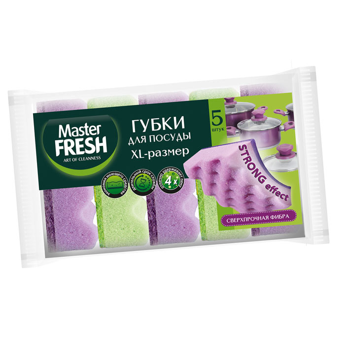 Губка для посуды XL-размер strong effect 5шт Master Fresh 