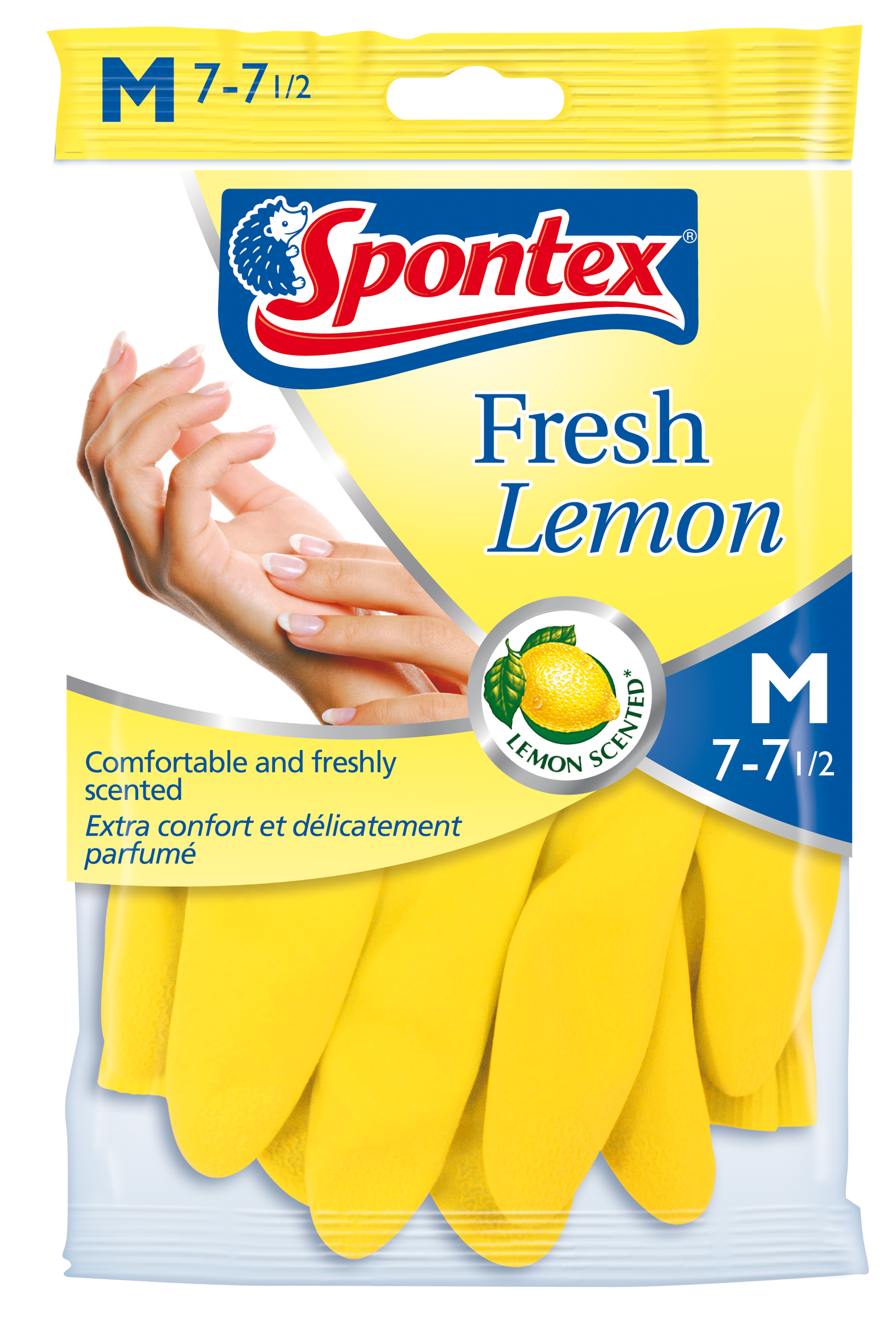 Перчатки резиновые желтые с запахом лимона 25см 1шт L сред/бол Fresh Lemon Spontex