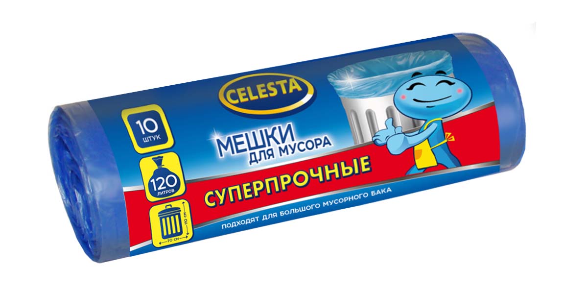 Пакеты для мусора суперпрочные 120л 10шт Celesta