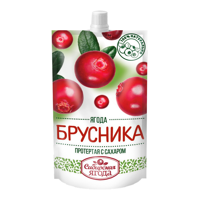 Ягода протертая брусника с сахаром 280гр дойпак Сава