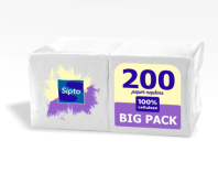 Салфетки бумажные белые 200 листов Big Pack Sipto Салфетки бумажные белые 200 листов Big Pack Sipto