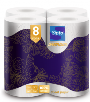 Туалетная бумага белая 3-х слойная, 8-рулонов Sipto Premium Туалетная бумага белая 3-х слойная, 8-рулонов Sipto Premium